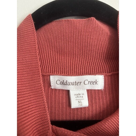 VTG Y2K Coldwater Creek Womens XL Rib Knit Top SILK Coral Orange Mock‎ Neck - Picture 2 of 6